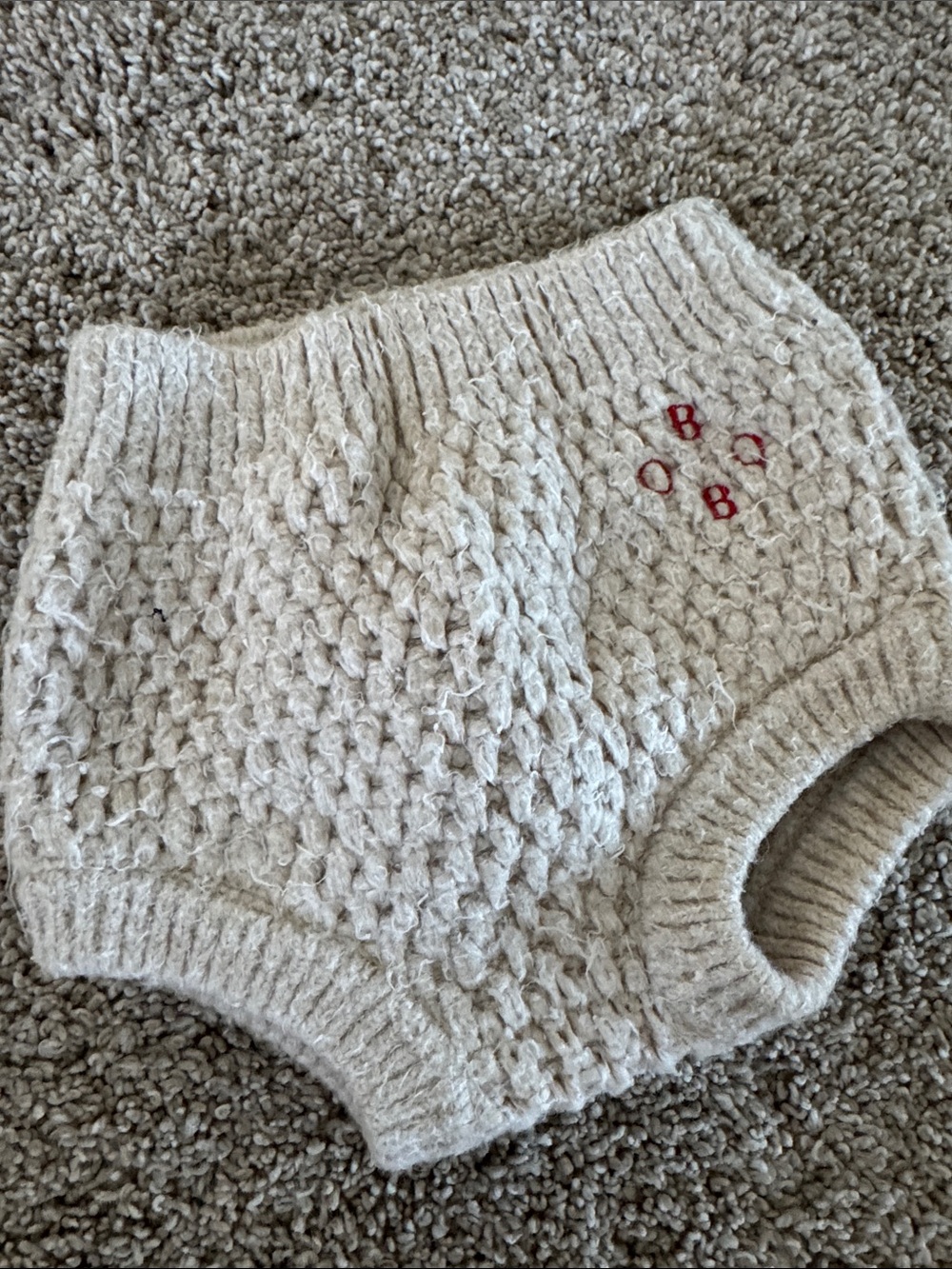 Bobo Choses Cream Knit Bloomer Shorts with Red Embroidery